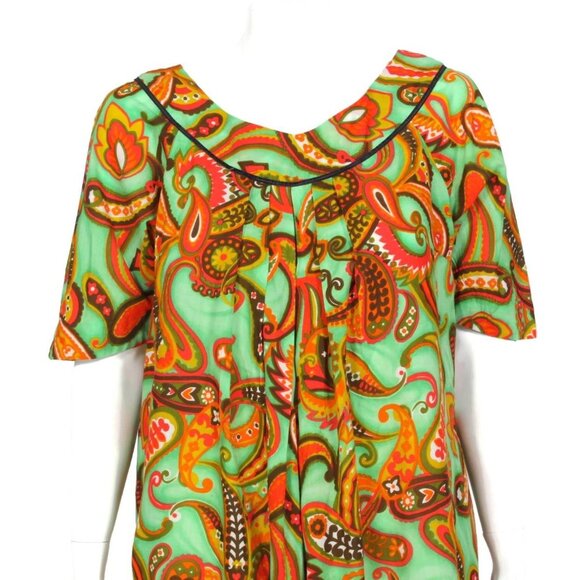 Vtg Made in Hawaii Maxi Dress Floral Psychedelic 60s 70s Bright Green Muumuu 125 - Picture 4 of 5